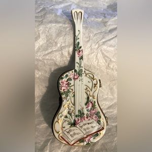 Beautiful Limoges hand painted rose print guitar